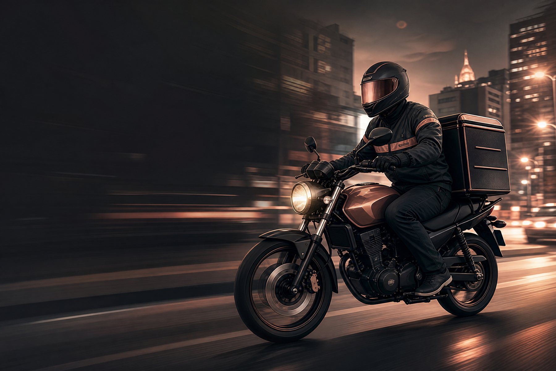 Motoboy em uma moto fazendo entrega
